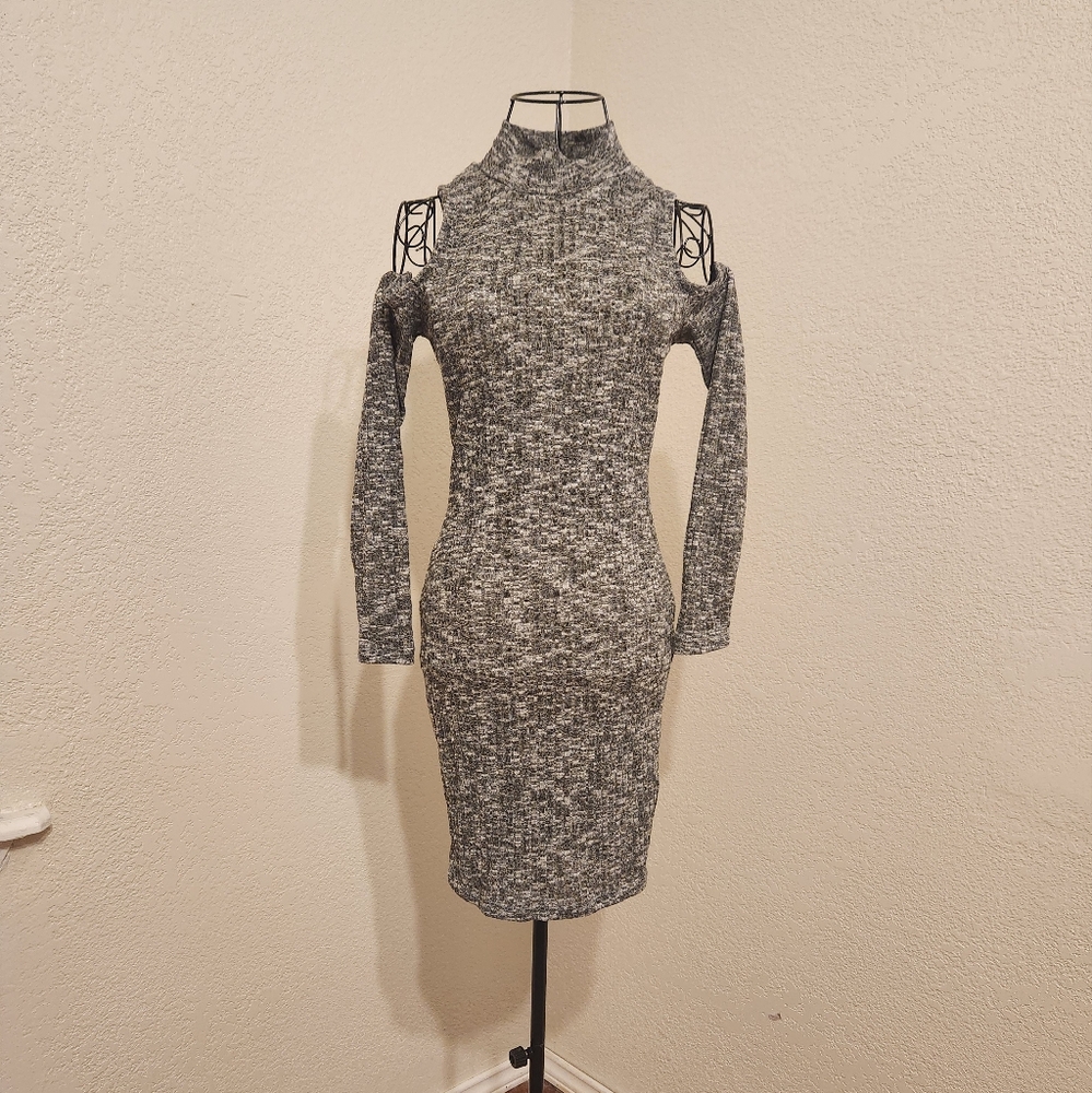 Gray Long Sleeve Knit Dress